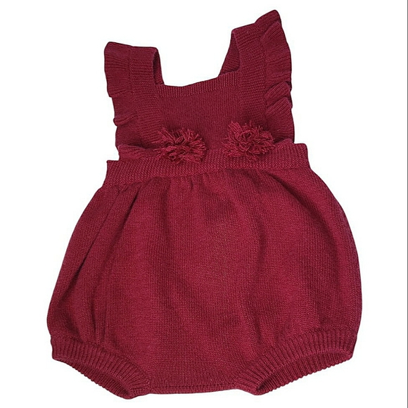 Cashmere 4 Ply Ruffle Romper Adjustable Straps Luxury Cottagecore Bloomers 18-24 - Picture 1 of 15